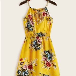 Floral Self-Tie Braided Cami Mini Dress